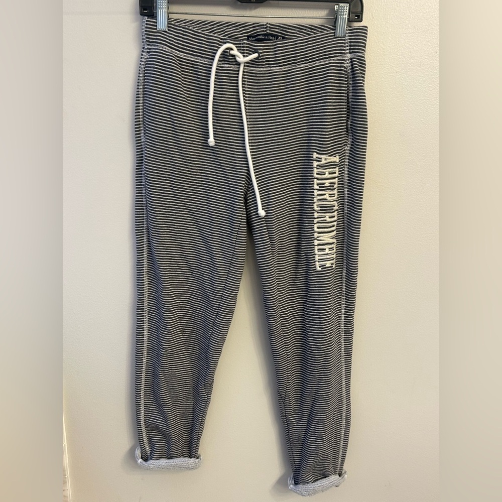 Abercrombie and fitch woman's xs striped grey/white logo  sweatpants